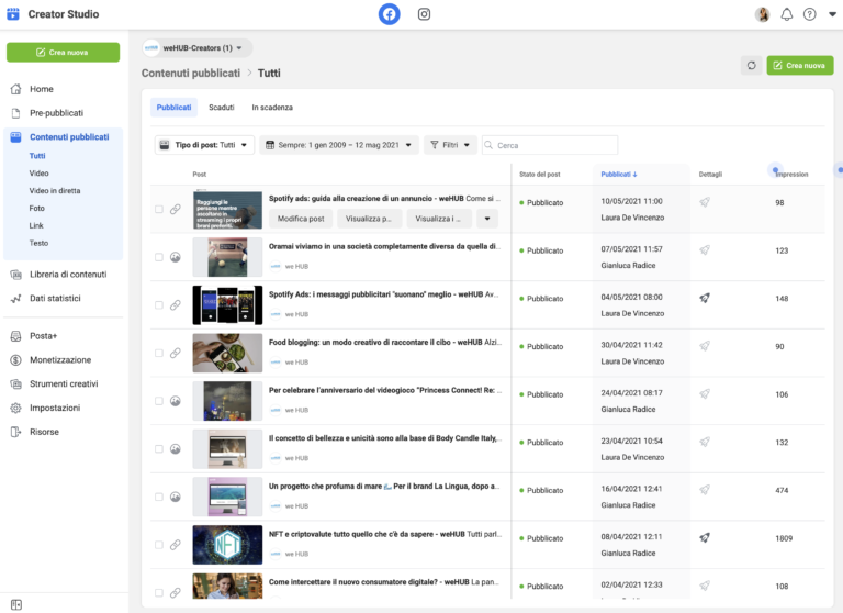 Creator Studio Programmare Post Su Facebook E Instagram Wehub