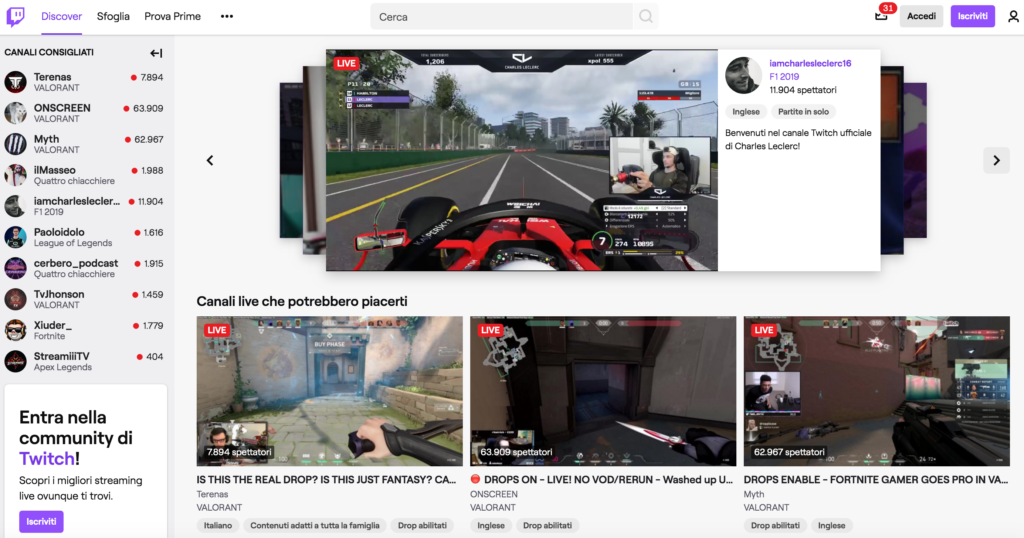 Homepage Twitch
